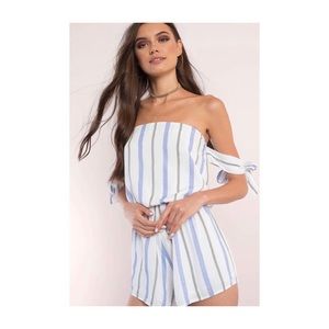 Tobi Striped Off-The-Shoulder Romper